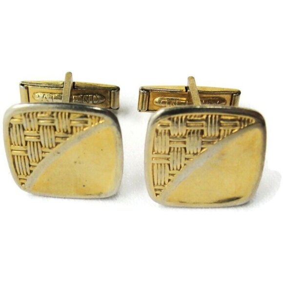 Vintage Cufflinks Square Weave Gold Tone Shirt Wedding Accessories Tux Pat No - Picture 2 of 7